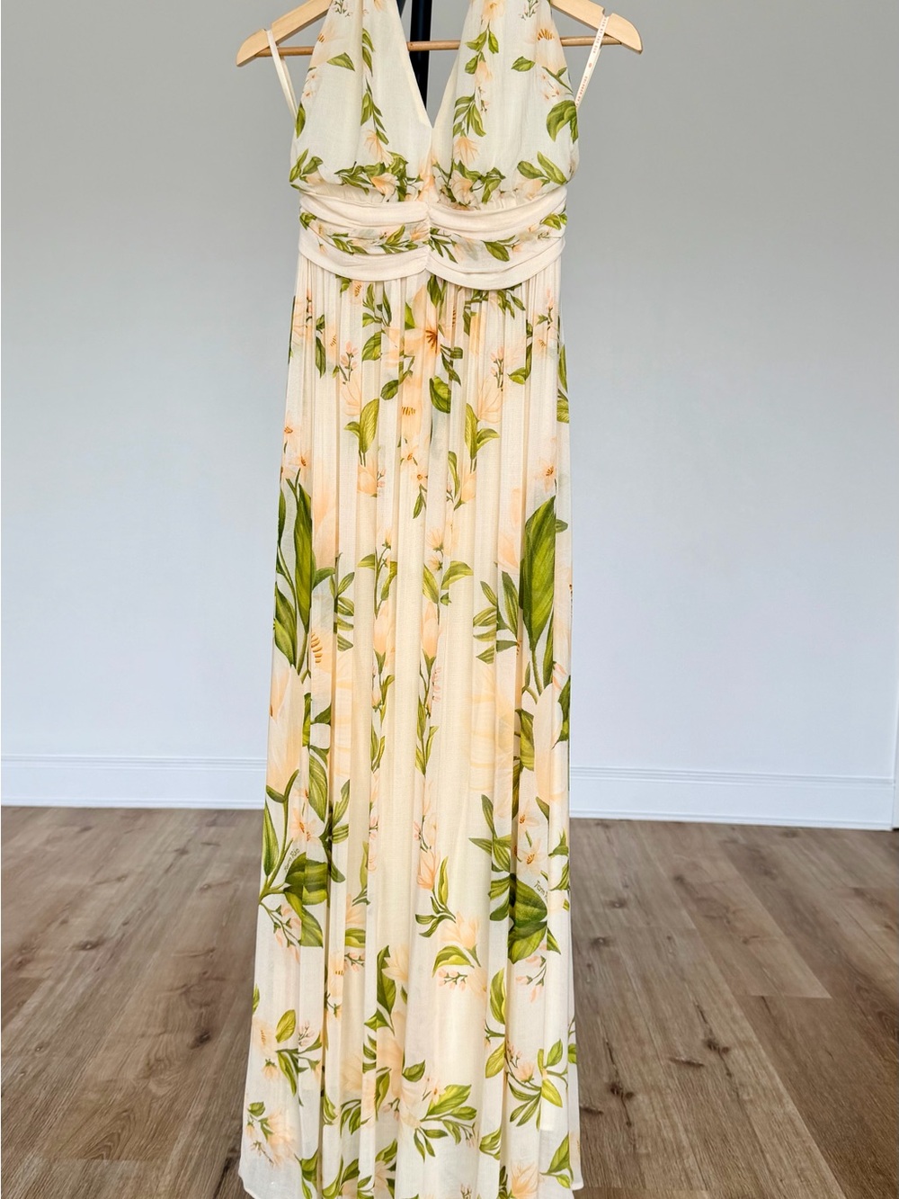 FARM Rio for Anthropologie Botanical Halter Maxi Dress XS Ivory Floral Resort